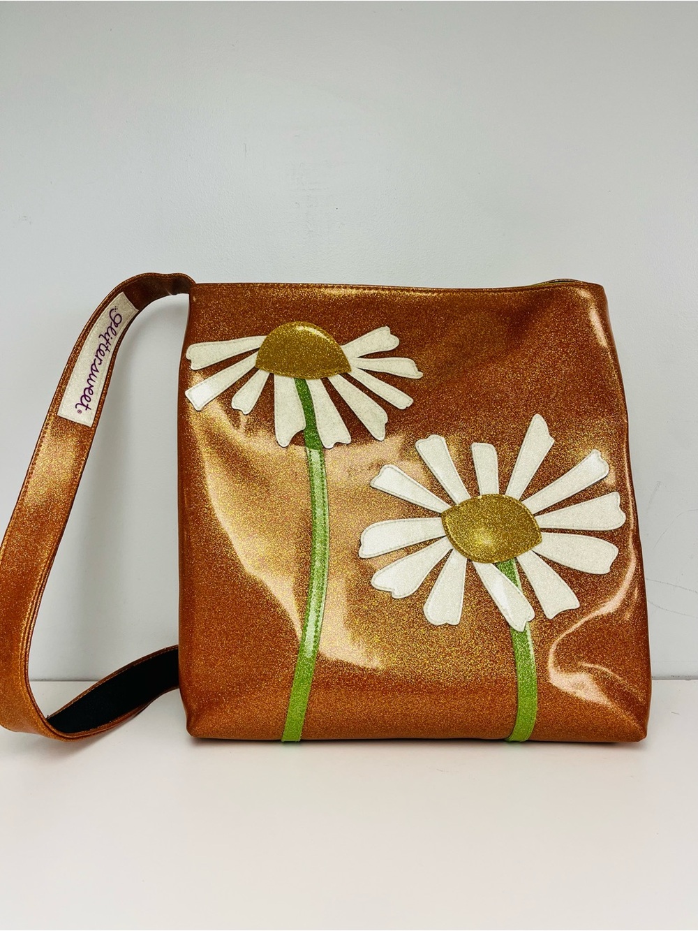 Orange with Daises Glitter Vinyl Shoulder Bag by GLITTERSWEET